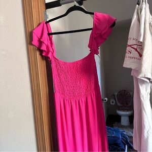 Ces Femme Fuchsia Maxi Dress with Ruffle Sleeves